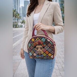 New Frida Kahlo Handmade Artisanal Handle Bag Multicolor Mexican handbags Medium